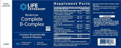 Photo of the Life Extension BioActive Complete B-Complex label