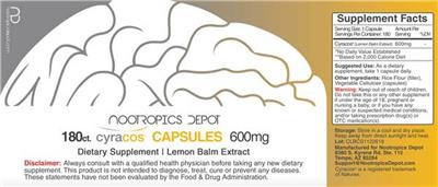 Photo of the Nootropics Depot Cyracos Capsules 600 mg label