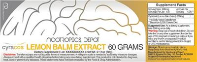 Photo of the Nootropics Depot Cyracos Lemon Balm Extract label