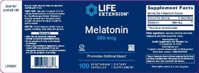 Photo of the Life Extension Melatonin 300 mcg label