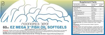 Photo of the Nootropics Depot EZ Mega 3 Fish Oil Softgels label