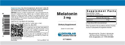 Photo of the Douglas Laboratories Melatonin 3 mg label