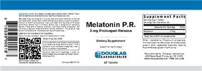 Photo of the Douglas Laboratories Melatonin P.R. Prolonged-Release 3 mg label