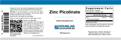 Photo of the Douglas Laboratories Zinc Picolinate label