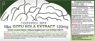 Photo of the Nootropics Depot Gotu Kola Extract 120 mg label
