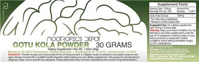 Photo of the Nootropics Depot Gotu Kola Powder label