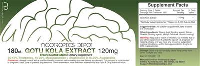 Photo of the Nootropics Depot Gotu Kola Extract 120 mg label