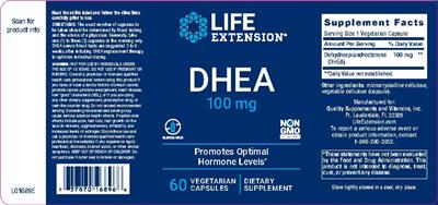 Photo of the Life Extension DHEA 100 mg label