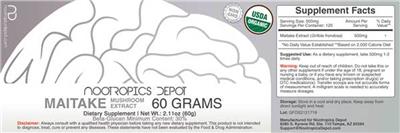 Photo of the Nootropics Depot Maitake Mushroom Extract label
