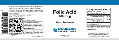Photo of the Douglas Laboratories Folic Acid 400 mcg label