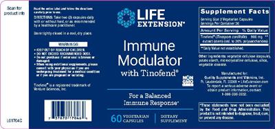 Photo of the Life Extension Immune Modulator with Tinofend label