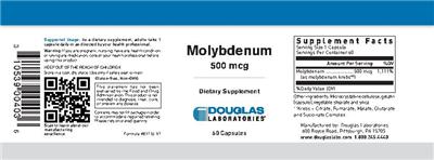 Photo of the Douglas Laboratories Molybdenum 500 mcg label