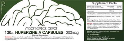 Photo of the Nootropics Depot Huperzine A Capsules 200 mcg label