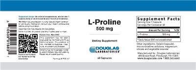 Photo of the Douglas Laboratories L-Proline 500 mg label