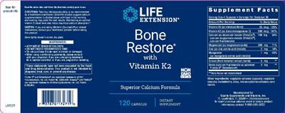 Photo of the Life Extension Bone Restore with Vitamin K2 label
