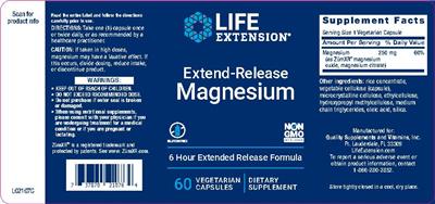 Photo of the Life Extension Extend-Release Magnesium label