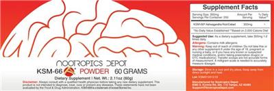 Photo of the Nootropics Depot KSM-66 Powder label