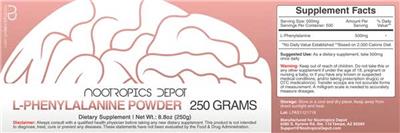Photo of the Nootropics Depot L-Phenylalanine Powder label