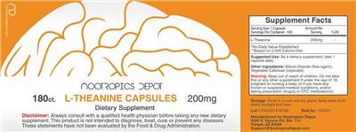 Photo of the Nootropics Depot L-Theanine Capsules 200 mg label