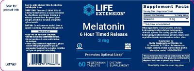 Photo of the Life Extension Melatonin 3 mg 6 Hour Timed Release label