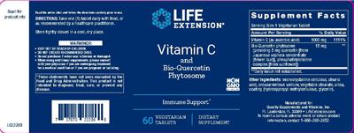 Photo of the Life Extension Vitamin C and Bio-Quercetin Phytosome label