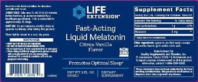 Photo of the Life Extension Fast-Acting Liquid Melatonin Citrus-Vanilla Flavor label