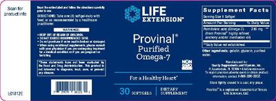 Photo of the Life Extension Provinal Purified Omega-7 label