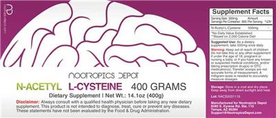 Photo of the Nootropics Depot N-Acetyl L-Cysteine 400 grams label