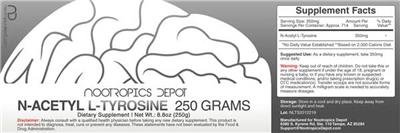 Photo of the Nootropics Depot N-Acetyl L-Tyrosine label