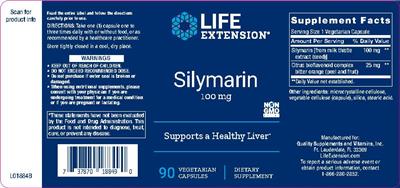 Photo of the Life Extension Silymarin 100 mg label