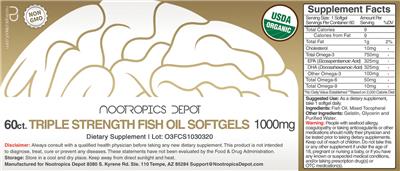 Photo of the Nootropics Depot Triple Strength Fish Oil Softgels 1000 mg label