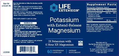 Photo of the Life Extension Potassium with Extend-Release Magnesium label