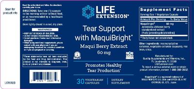 Photo of the Life Extension Tear Support with MaquiBright 60 mg label