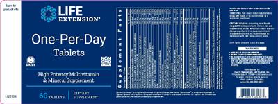 Photo of the Life Extension One-Per-Day Tablets label