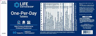 Photo of the Life Extension One-Per-Day Tablets label