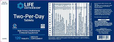 Photo of the Life Extension Two-Per-Day Tablets label