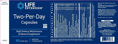 Photo of the Life Extension Two-Per-Day Capsules label