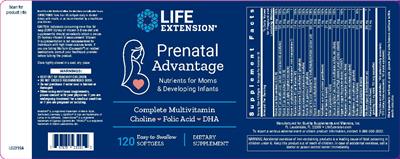 Photo of the Life Extension Prenatal Advantage label