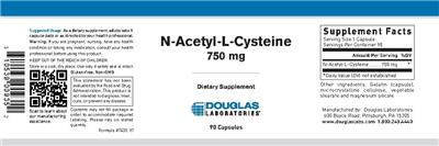 Photo of the Douglas Laboratories N-Acetyl-L-Cysteine 750 mg label
