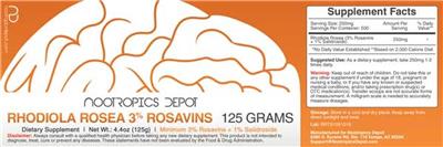 Photo of the Nootropics Depot Rhodiola Rosea 3% Rosavins label