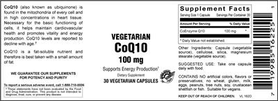Photo of the Vitamer Laboratories Vegetarian CoQ10 100 mg label