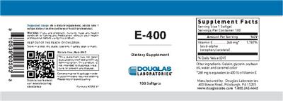 Photo of the Douglas Laboratories E-400 label