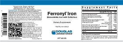 Photo of the Douglas Laboratories Ferronyl Iron label
