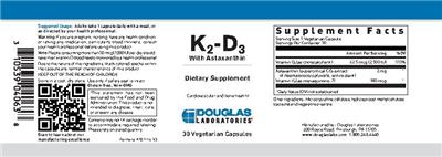 Photo of the Douglas Laboratories K2-D3 with Astaxanthin label
