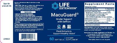 Photo of the Life Extension MacuGuard Ocular Support with Saffron label