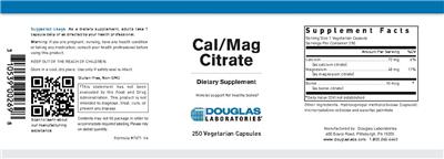 Photo of the Douglas Laboratories Cal/Mag Citrate label