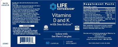 Photo of the Life Extension Vitamins D and K with Sea-lodine label