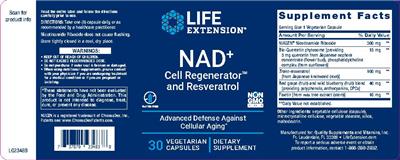 Photo of the Life Extension NAD+ Cell Regenerator and Resveratrol label