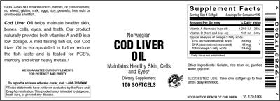 Photo of the Vitamer Laboratories Norwegian Cod Liver Oil label