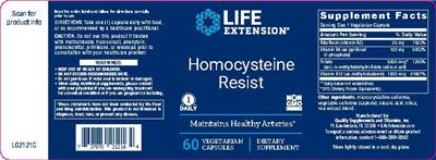 Photo of the Life Extension Homocysteine Resist label